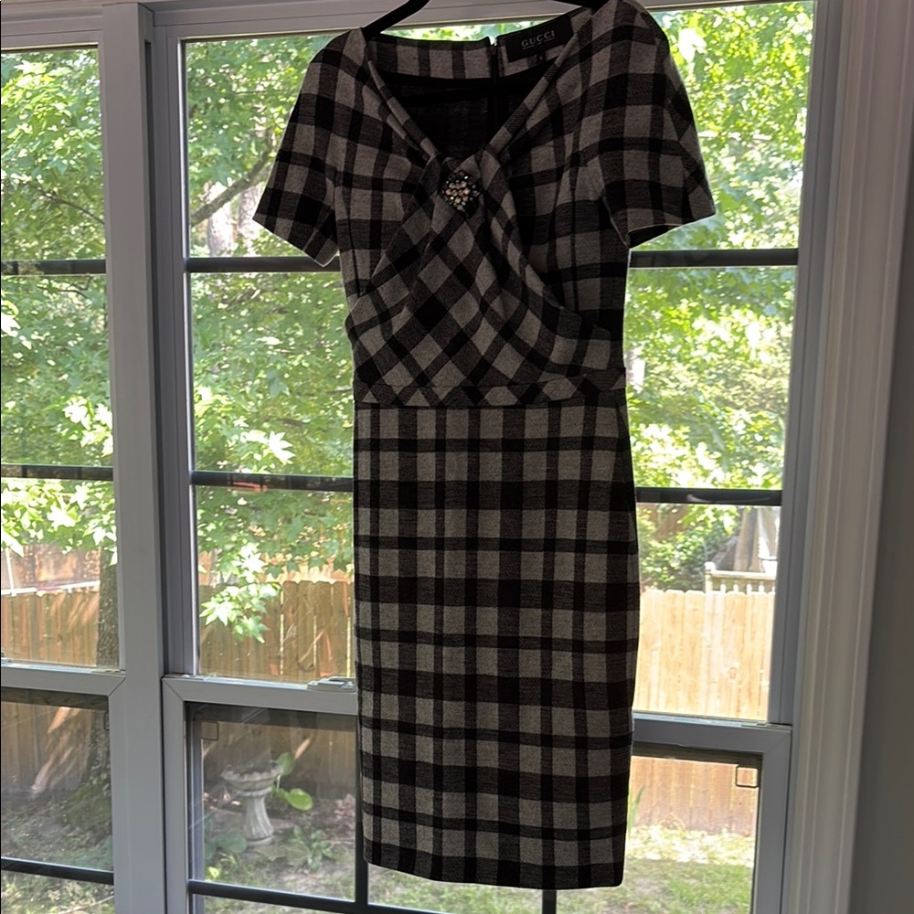 Gucci Black and Gray Sheath Midi Dress